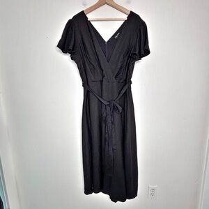 City Chic Black Flutter Sleeve Linen Blend Dress Size 16 EUC